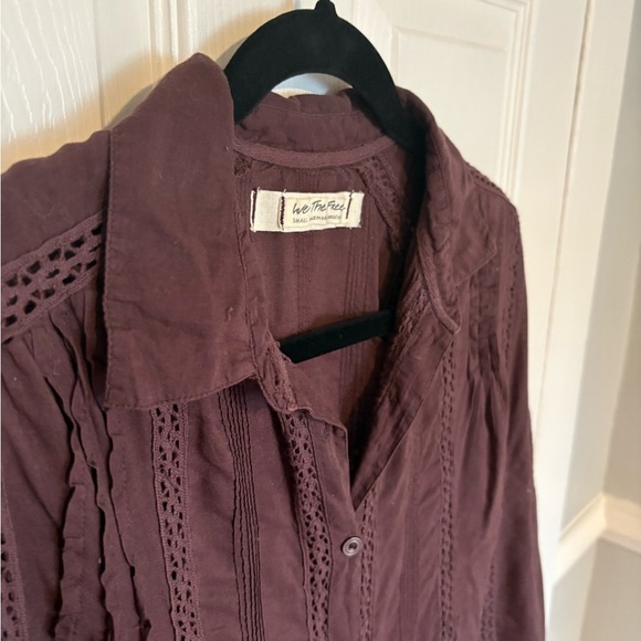 We The Free Free People Victorian Buttondown Top - Size S - Deep Eggplant Purple - Picture 6 of 11